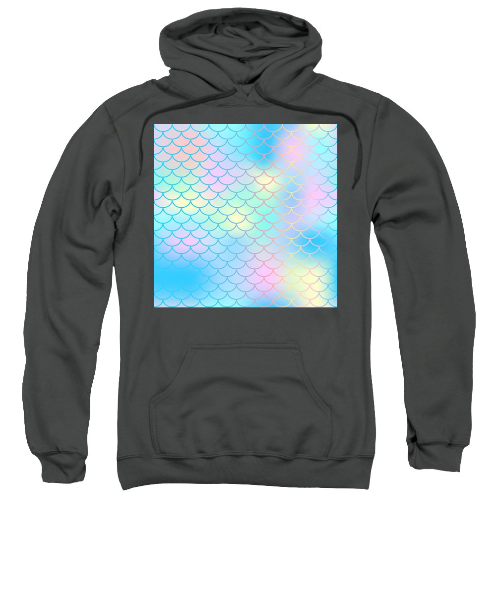 Magic mermaid tail background. Colorful seamless pattern with fish scale net. Blue pink mermaid skin surface. - Sweatshirt