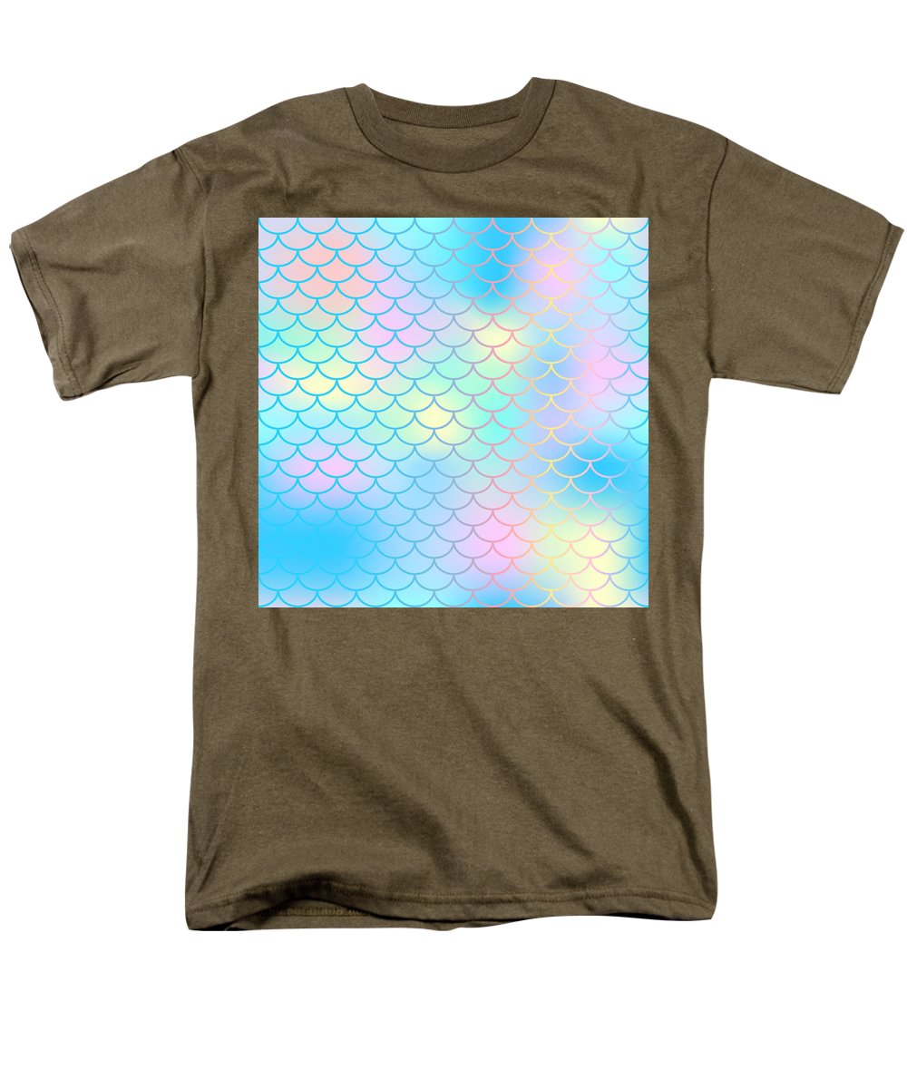 Magic mermaid tail background. Colorful seamless pattern with fish scale net. Blue pink mermaid skin surface. - Men's T-Shirt  (Regular Fit)