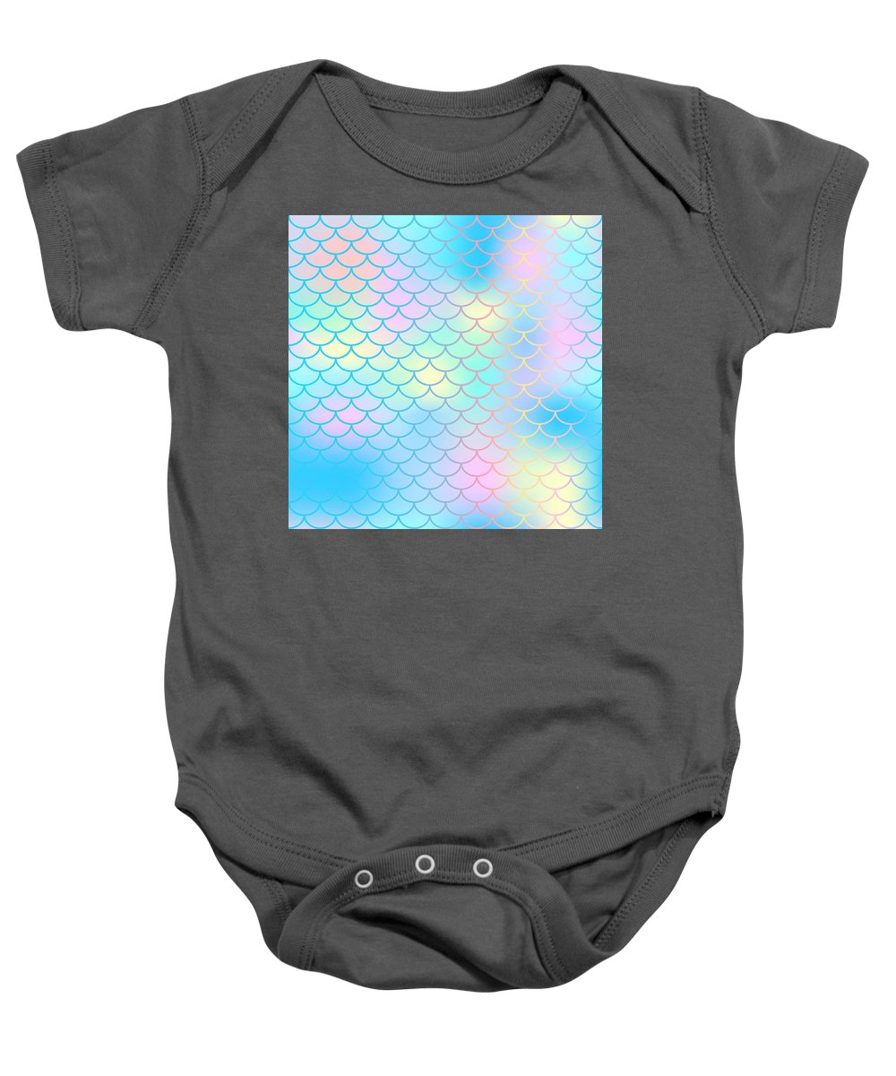 Magic mermaid tail background. Colorful seamless pattern with fish scale net. Blue pink mermaid skin surface. - Baby Onesie