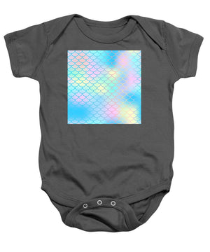 Magic mermaid tail background. Colorful seamless pattern with fish scale net. Blue pink mermaid skin surface. - Baby Onesie