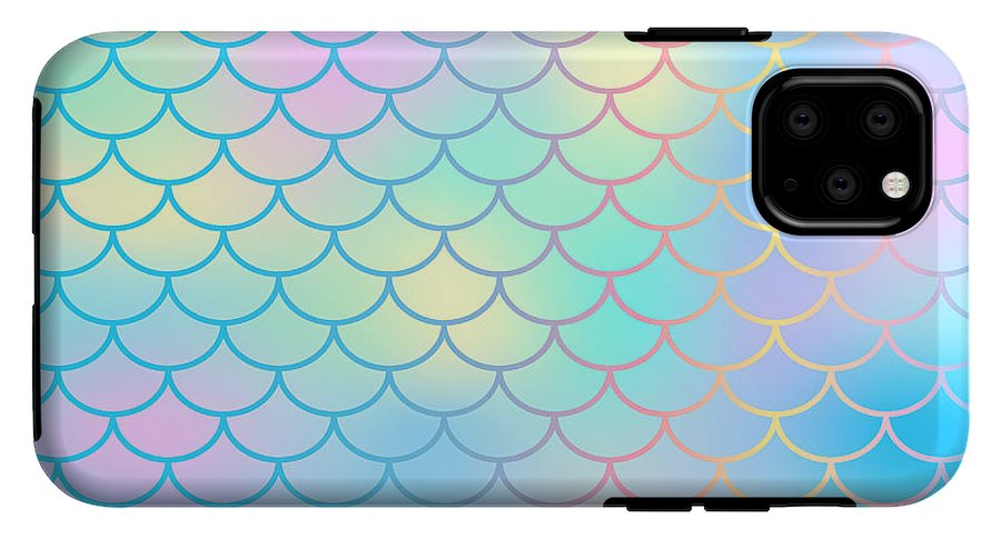 Magic mermaid tail background. Colorful seamless pattern with fish scale net. Blue pink mermaid skin surface. - Phone Case