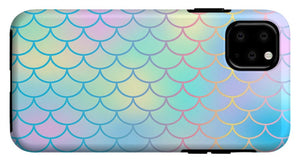 Magic mermaid tail background. Colorful seamless pattern with fish scale net. Blue pink mermaid skin surface. - Phone Case