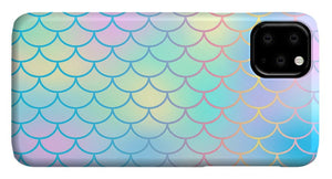 Magic mermaid tail background. Colorful seamless pattern with fish scale net. Blue pink mermaid skin surface. - Phone Case