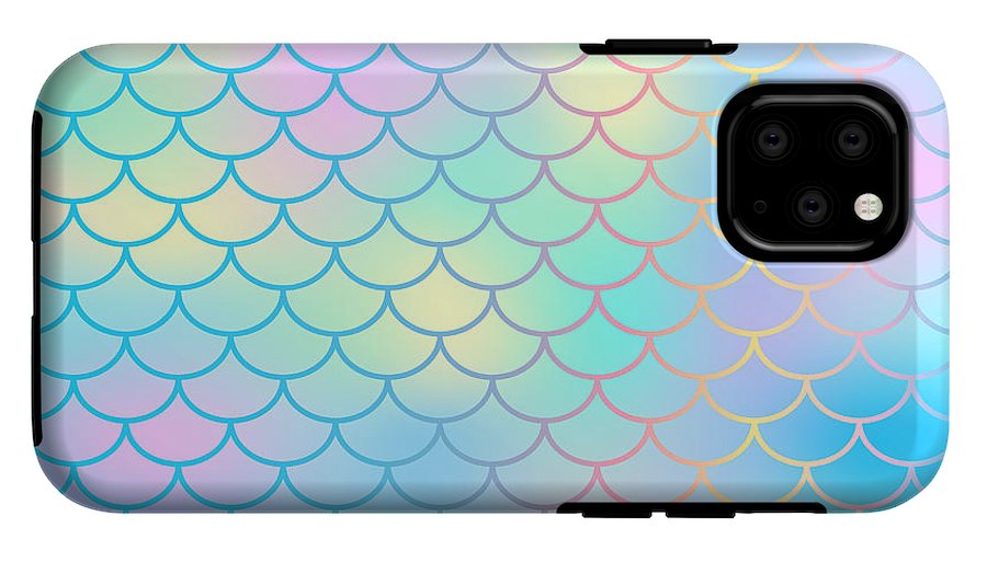 Magic mermaid tail background. Colorful seamless pattern with fish scale net. Blue pink mermaid skin surface. - Phone Case
