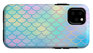 Magic mermaid tail background. Colorful seamless pattern with fish scale net. Blue pink mermaid skin surface. - Phone Case