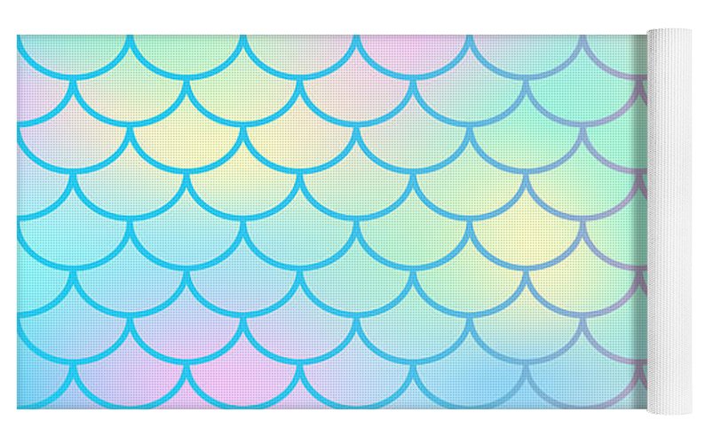 Magic mermaid tail background. Colorful seamless pattern with fish scale net. Blue pink mermaid skin surface. - Yoga Mat