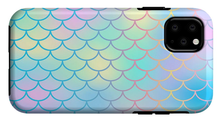 Magic mermaid tail background. Colorful seamless pattern with fish scale net. Blue pink mermaid skin surface. - Phone Case
