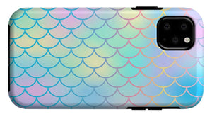 Magic mermaid tail background. Colorful seamless pattern with fish scale net. Blue pink mermaid skin surface. - Phone Case