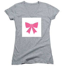 Pink bow simple flat icon - Women's V-Neck