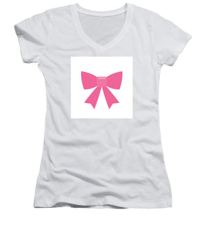 Pink bow simple flat icon - Women's V-Neck