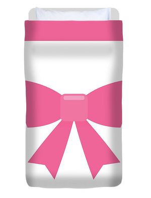 Pink bow simple flat icon - Duvet Cover