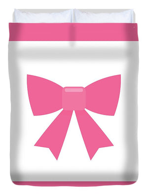 Pink bow simple flat icon - Duvet Cover