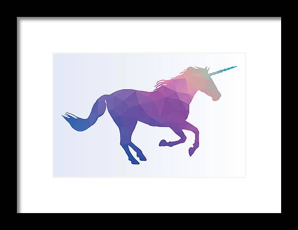 Polygonal Unicorn Horse Silhouette - Framed Print