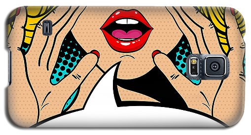Sexy surprised blonde pop art woman with open mouth and rising hands screaming announcement. Vector background in comic retro pop art style. Party invitation. - Phone Case