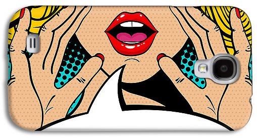 Sexy surprised blonde pop art woman with open mouth and rising hands screaming announcement. Vector background in comic retro pop art style. Party invitation. - Phone Case