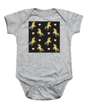 Vector seamless pattern of golden glitter unicorn silhouette isolated on black background - Baby Onesie
