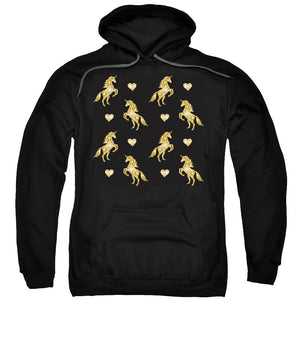 Vector seamless pattern of golden glitter unicorn silhouette isolated on black background - Sweatshirt