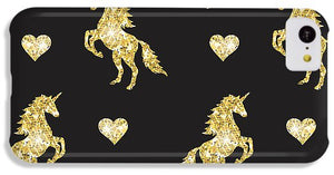 Vector seamless pattern of golden glitter unicorn silhouette isolated on black background - Phone Case
