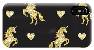 Vector seamless pattern of golden glitter unicorn silhouette isolated on black background - Phone Case