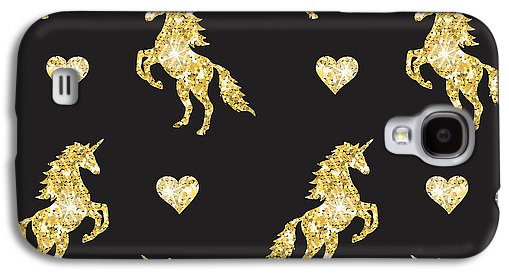 Vector seamless pattern of golden glitter unicorn silhouette isolated on black background - Phone Case