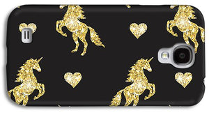 Vector seamless pattern of golden glitter unicorn silhouette isolated on black background - Phone Case