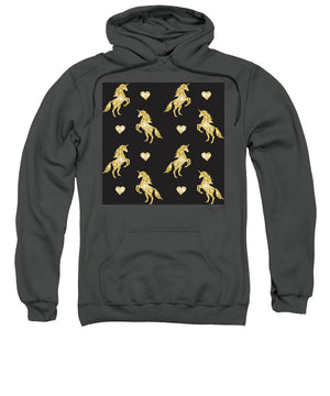Vector seamless pattern of golden glitter unicorn silhouette isolated on black background - Sweatshirt