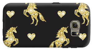 Vector seamless pattern of golden glitter unicorn silhouette isolated on black background - Phone Case