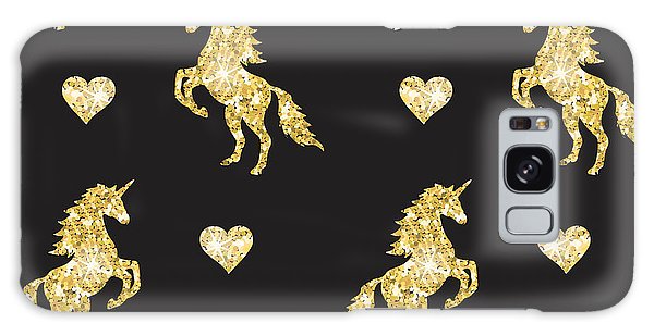 Vector seamless pattern of golden glitter unicorn silhouette isolated on black background - Phone Case