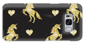 Vector seamless pattern of golden glitter unicorn silhouette isolated on black background - Phone Case
