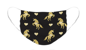 Vector seamless pattern of golden glitter unicorn silhouette isolated on black background - Face Mask