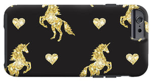 Vector seamless pattern of golden glitter unicorn silhouette isolated on black background - Phone Case