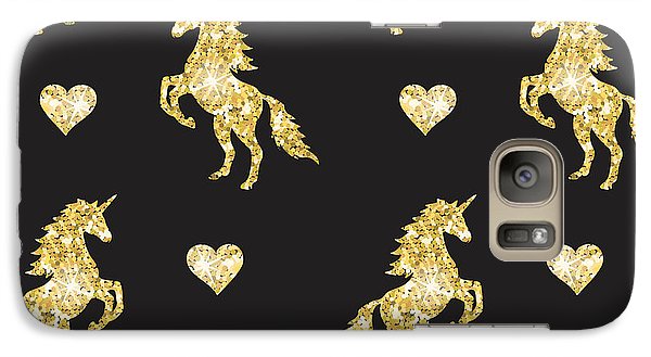 Vector seamless pattern of golden glitter unicorn silhouette isolated on black background - Phone Case