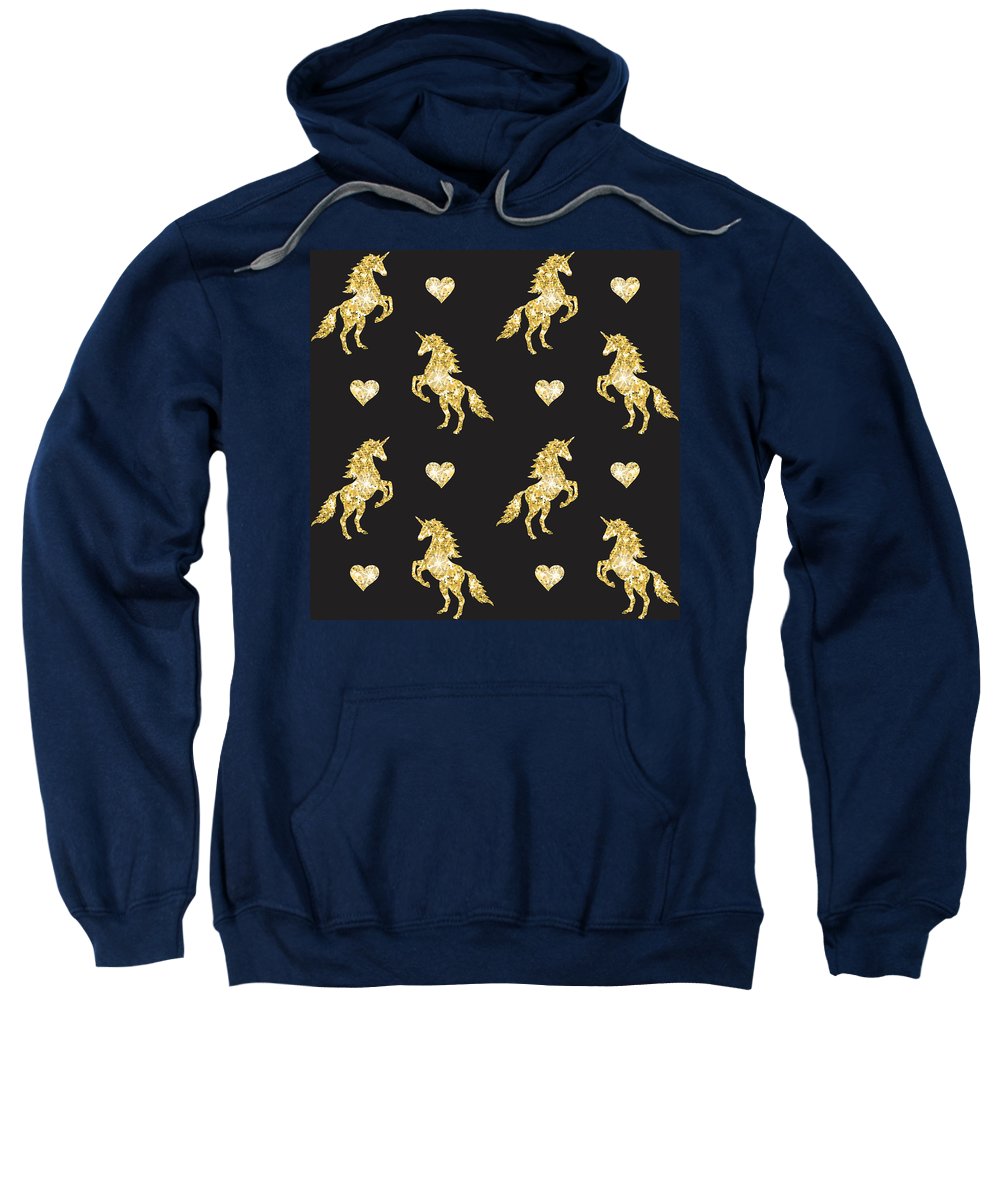 Vector seamless pattern of golden glitter unicorn silhouette isolated on black background - Sweatshirt