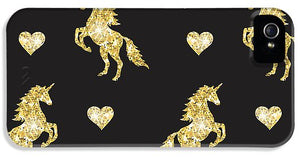 Vector seamless pattern of golden glitter unicorn silhouette isolated on black background - Phone Case