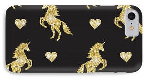 Vector seamless pattern of golden glitter unicorn silhouette isolated on black background - Phone Case