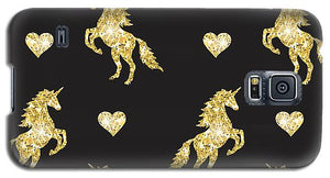 Vector seamless pattern of golden glitter unicorn silhouette isolated on black background - Phone Case