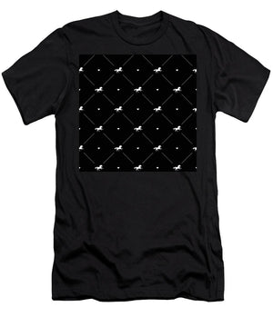 Vector seamless pattern of white horse silhouette with heart isolated on black - T-Shirt