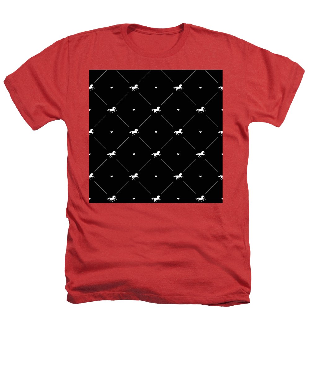 Vector seamless pattern of white horse silhouette with heart isolated on black - Heathers T-Shirt