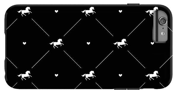 Vector seamless pattern of white horse silhouette with heart isolated on black - Phone Case