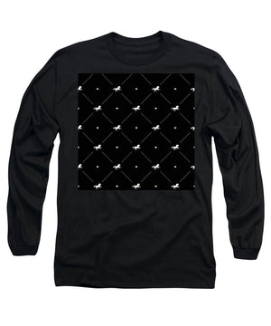 Vector seamless pattern of white horse silhouette with heart isolated on black - Long Sleeve T-Shirt
