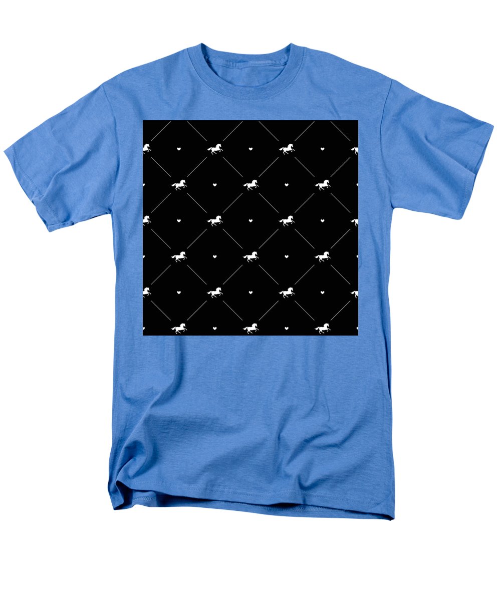 Vector seamless pattern of white horse silhouette with heart isolated on black - Men's T-Shirt  (Regular Fit)
