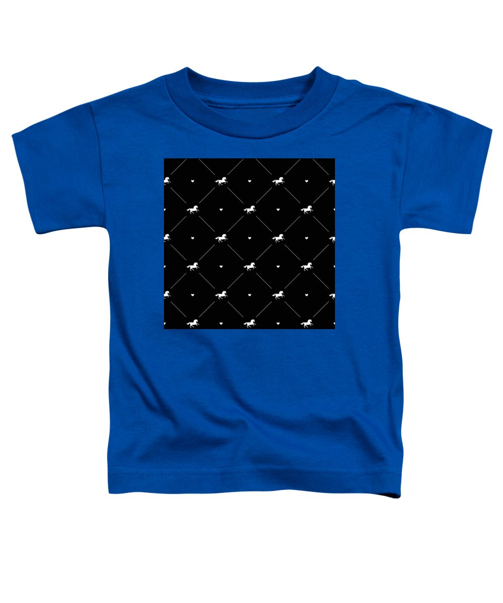 Vector seamless pattern of white horse silhouette with heart isolated on black - Toddler T-Shirt