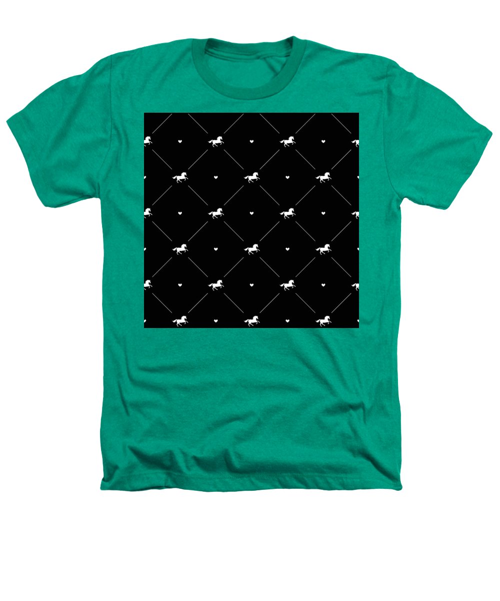 Vector seamless pattern of white horse silhouette with heart isolated on black - Heathers T-Shirt