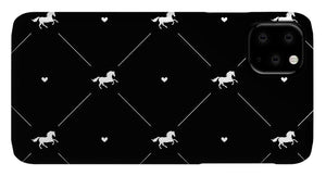 Vector seamless pattern of white horse silhouette with heart isolated on black - Phone Case