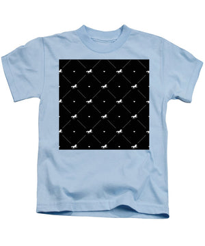 Vector seamless pattern of white horse silhouette with heart isolated on black - Kids T-Shirt