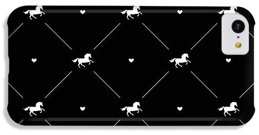 Vector seamless pattern of white horse silhouette with heart isolated on black - Phone Case