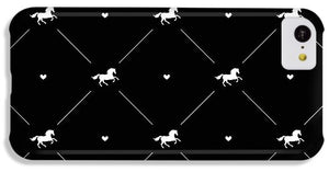 Vector seamless pattern of white horse silhouette with heart isolated on black - Phone Case