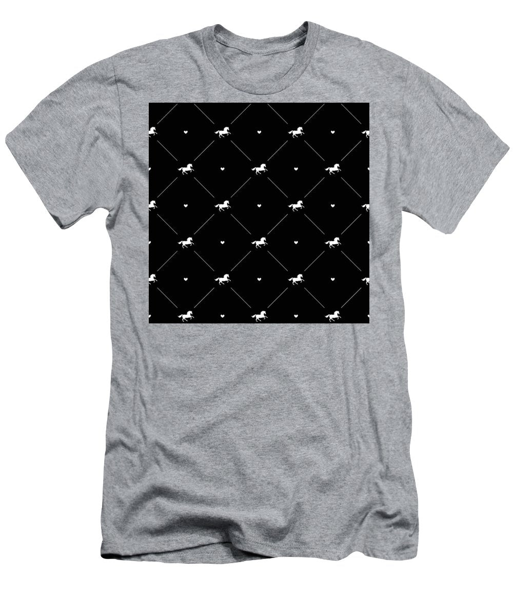 Vector seamless pattern of white horse silhouette with heart isolated on black - T-Shirt