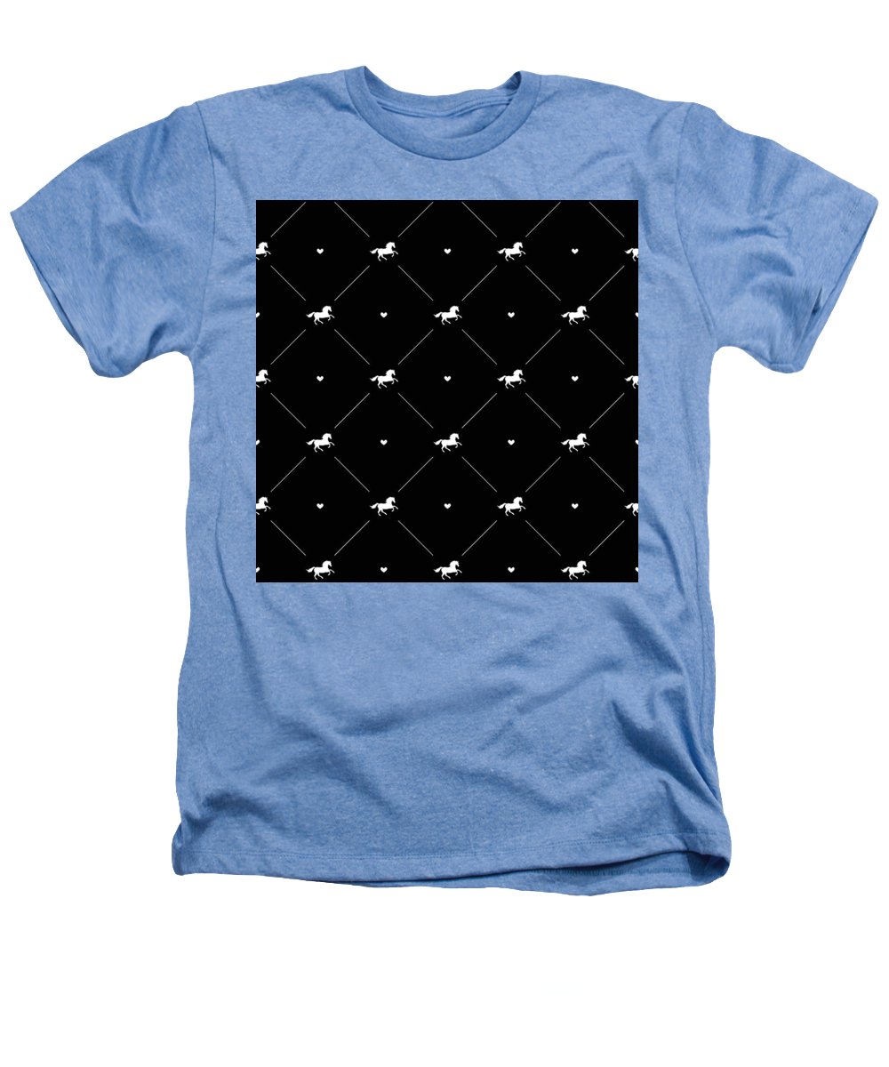 Vector seamless pattern of white horse silhouette with heart isolated on black - Heathers T-Shirt