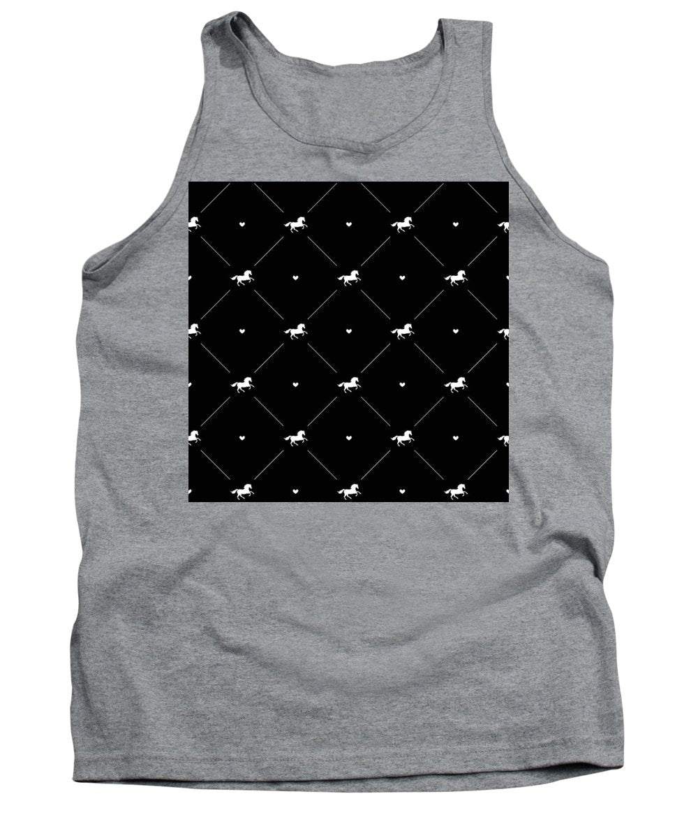 Vector seamless pattern of white horse silhouette with heart isolated on black - Tank Top